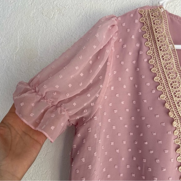 Zeagoo Swiss Dot Lace Trim Blouse Mauve Pink Size Small NWT - Picture 10 of 10
